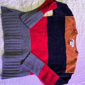 Cotton Emporium Red, Gray, and Orange Striped Sweater